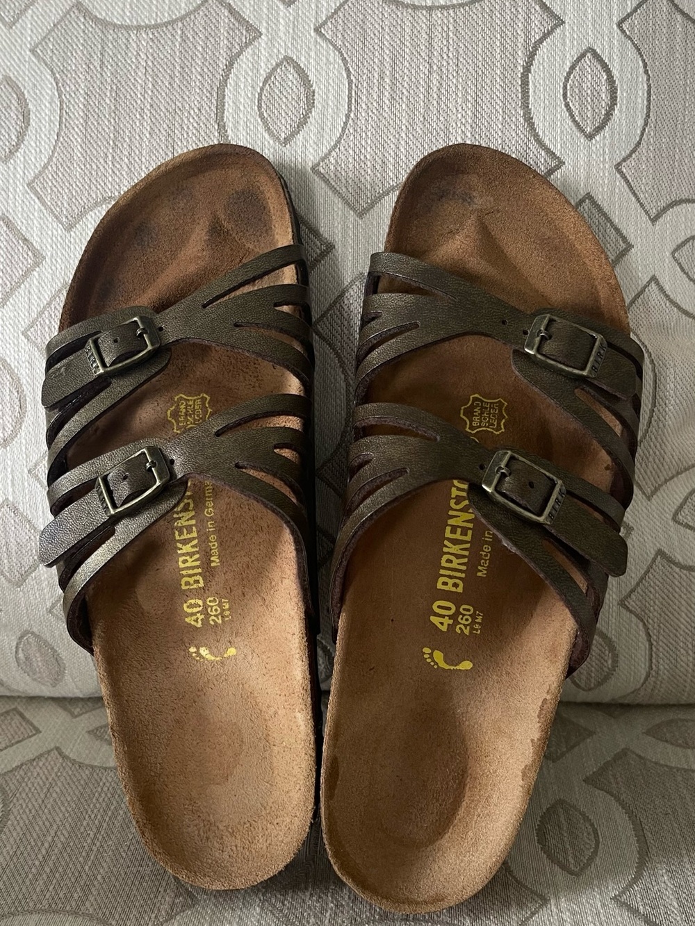 Birkenstock Brown Two-Strap Leather Slide Sandals